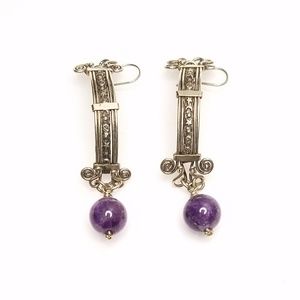 Modernist Boho Silver Celestial Stars Purple Earrings